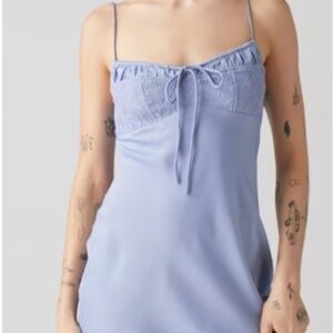 Urban Outfitters Blue Silk Dress with Lace and Buttons